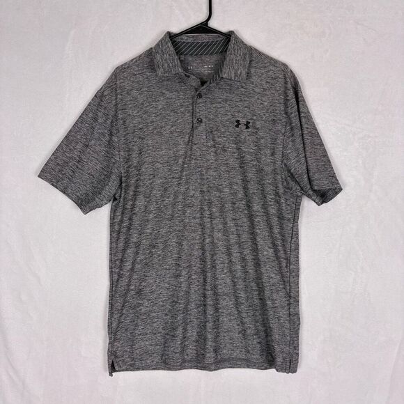 Under Armour Heathered Grey Golf Collared Polo Top Men's Medium Loose Fit - Picture 1 of 11